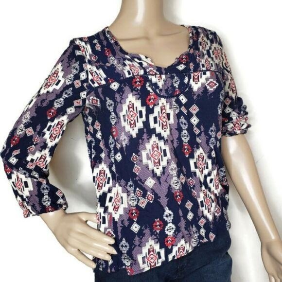 Mossimo Supply Co Womens M Multicolor Patterned Blouse long sleeve fall winter - Picture 3 of 8